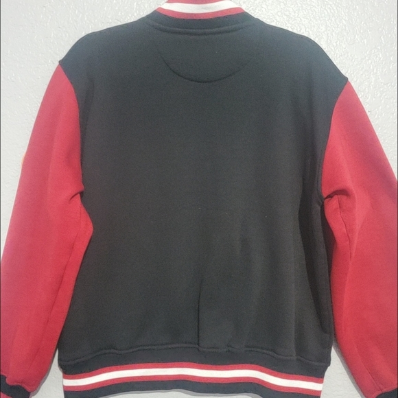 Riflessi Juniors Varsity Fleece Bomber Jacket S Snapped Black/ Red Cotton Blend - Picture 13 of 16